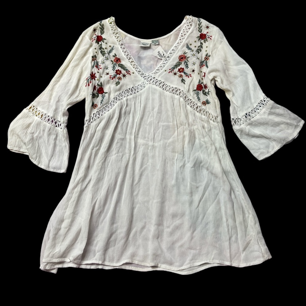 White Embroidered Boho Top with Floral Design